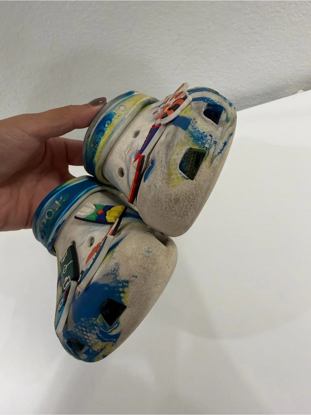CROCS Kids Tie-Dye Blue & Yellow Clog with Sports Jibbitz